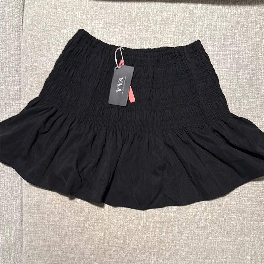YYA Los Angeles Black Smocked Bubble Mini Skirt